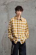 Mustard White Plaid Flannel Overshirt