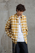 Mustard White Plaid Flannel Overshirt Back view | Weezy