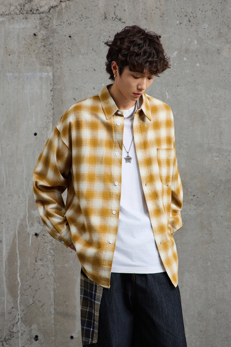 Mustard White Plaid Flannel Overshirt Back view | Weezy