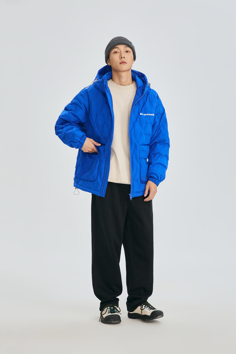 Electric Blue Quilted Puffer Jacket Model view | Weezy