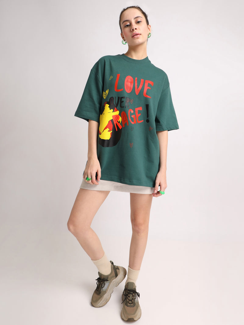 Emerald Green Love Over Rage Oversized T-Shirt Detail view | Weezy