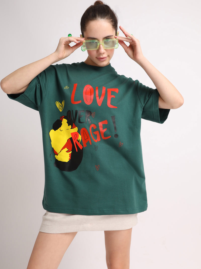 Emerald Green Love Over Rage Oversized T-Shirt Side view | Weezy