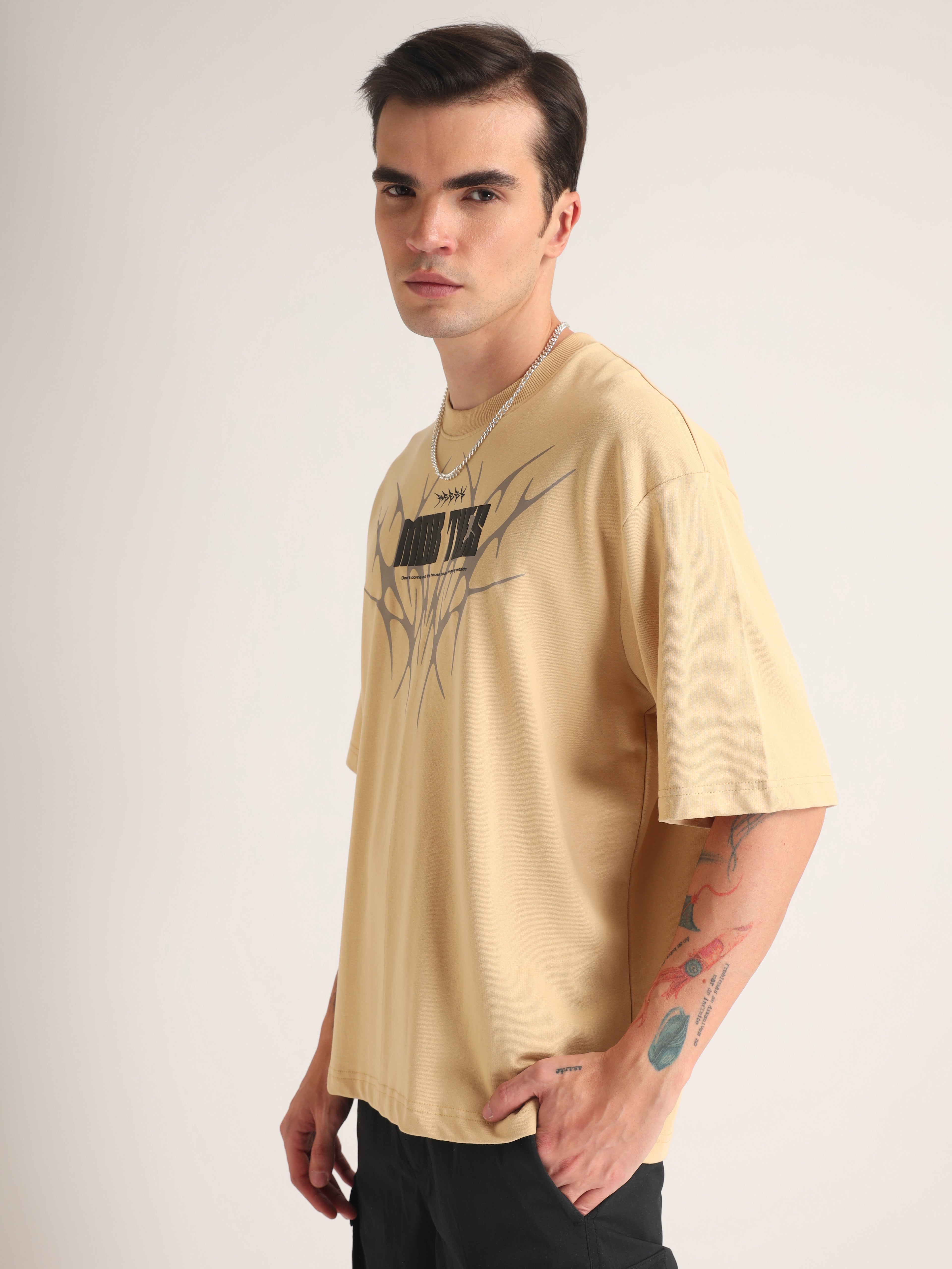 Beige Mob Ties Oversized T-Shirt