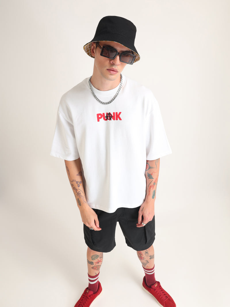 White Punk Monk Oversized T-Shirt Side view | Weezy