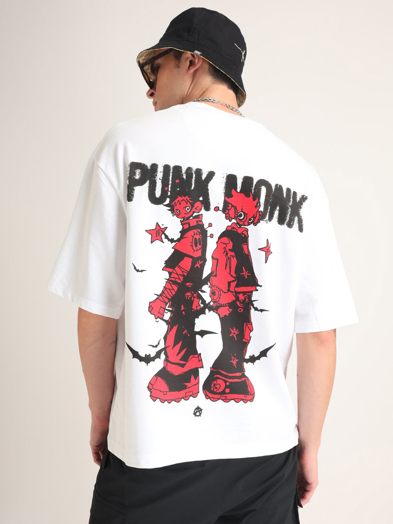 White Punk Monk Oversized T-Shirt Front view | Weezy