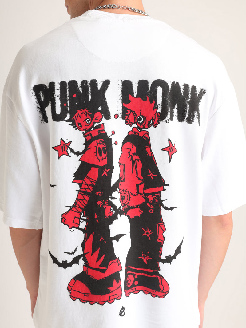 White Punk Monk Oversized T-Shirt Model view | Weezy