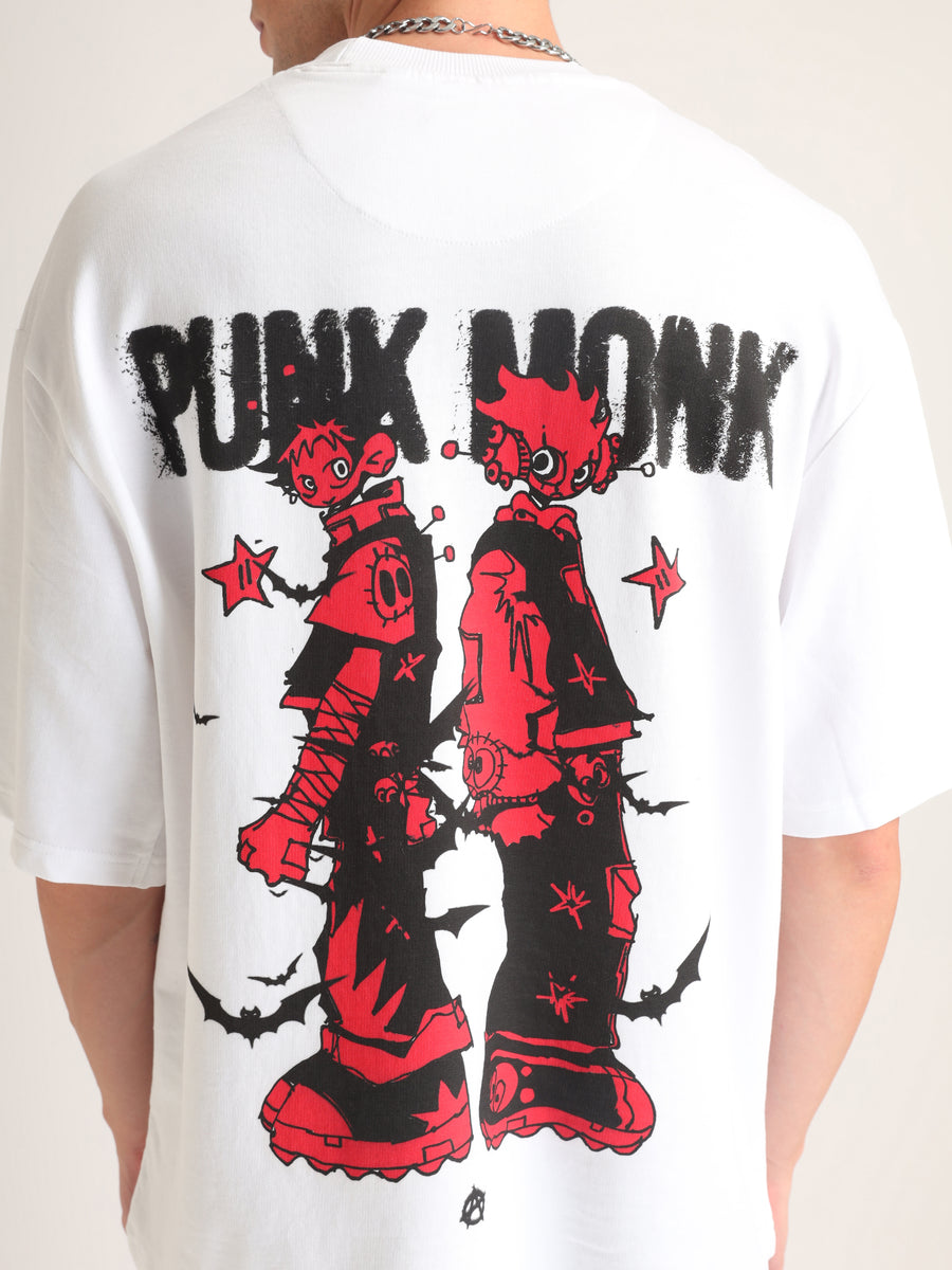 White Punk Monk Oversized T-Shirt Model view | Weezy