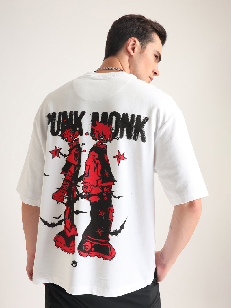 White Punk Monk Oversized T-Shirt Detail view | Weezy