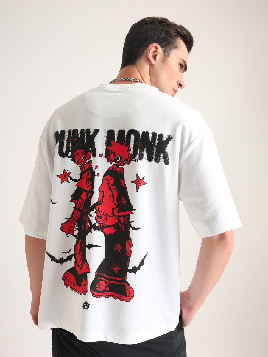 White Punk Monk Oversized T-Shirt Detail view | Weezy