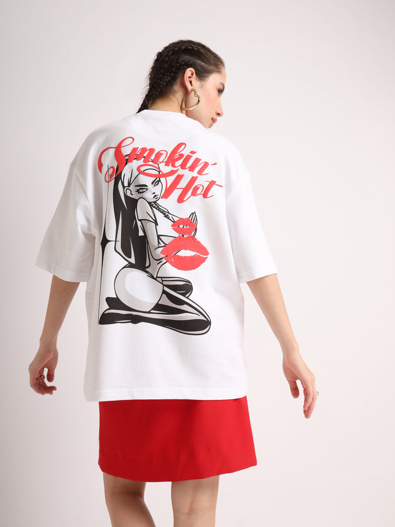 White Smokin Hot Oversized T-Shirt Front view | Weezy