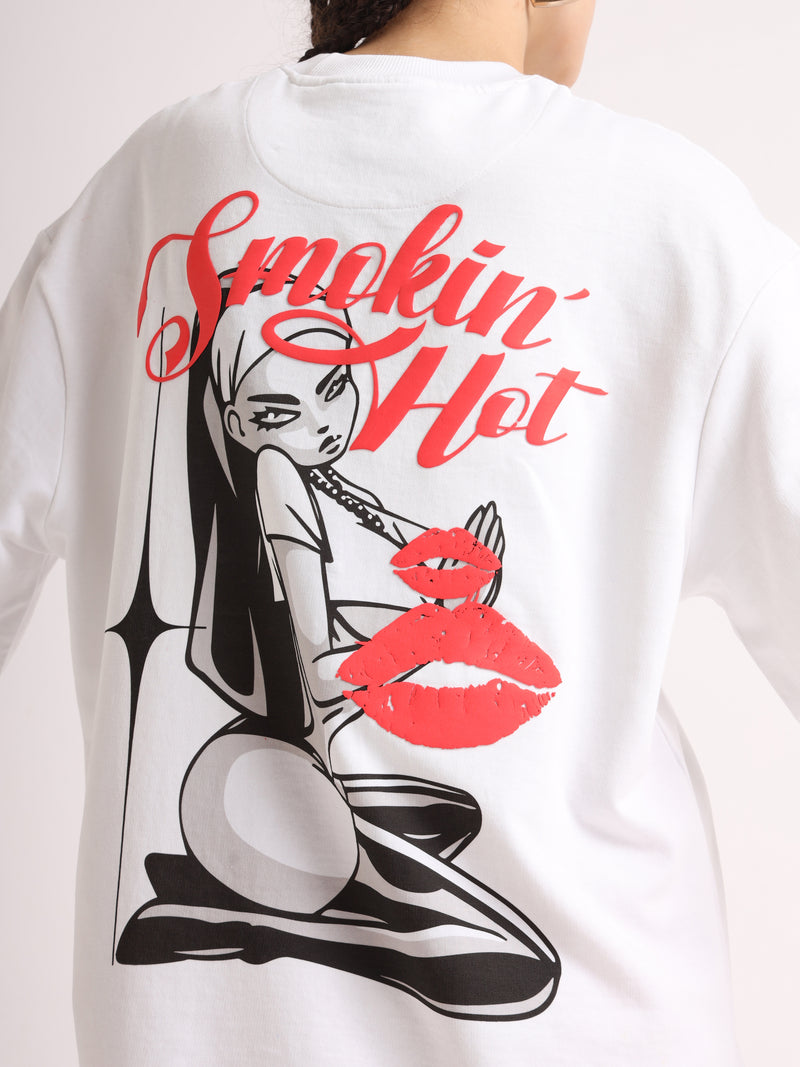 White Smokin Hot Oversized T-Shirt Back view | Weezy