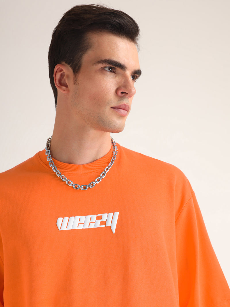 Neon Orange Slashing Reality Oversized T-Shirt Back view | Weezy