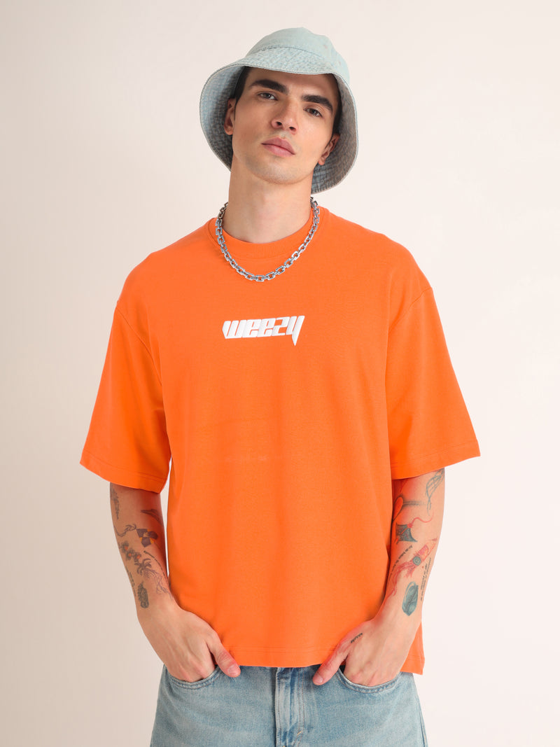 Neon Orange Slashing Reality Oversized T-Shirt Detail view | Weezy