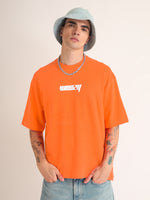 Neon Orange Slashing Reality Oversized T-Shirt Detail view | Weezy