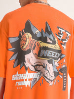 Neon Orange Slashing Reality Oversized T-Shirt Side view | Weezy