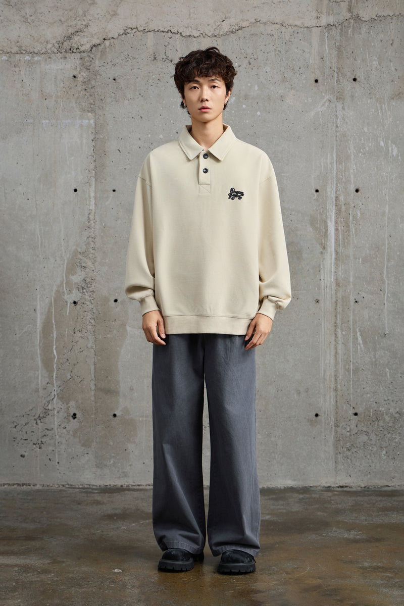 Cream Waffle Knit Collared Polo Lifestyle view | Weezy