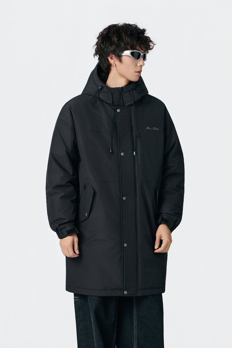 Jet Black Hooded Long Parka View 11 | Weezy