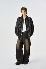 Black Chequered Plaid Utility Shacket Detail view | Weezy