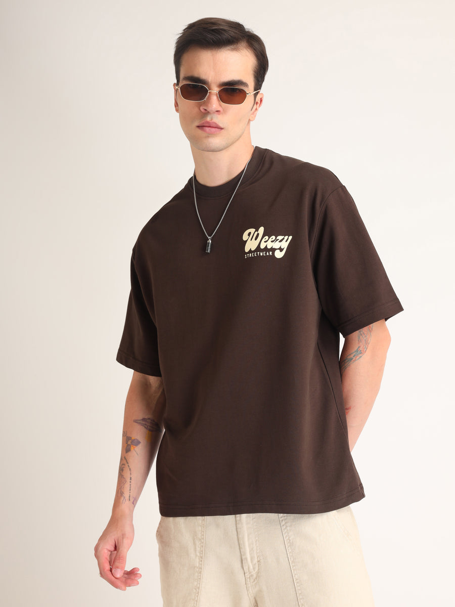 Chocolate Brown Call Me Oversized T-Shirt Detail view | Weezy