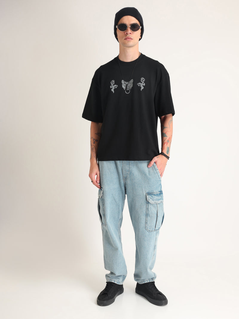 Jet Black Great Chaos Oversized T-Shirt Model view | Weezy