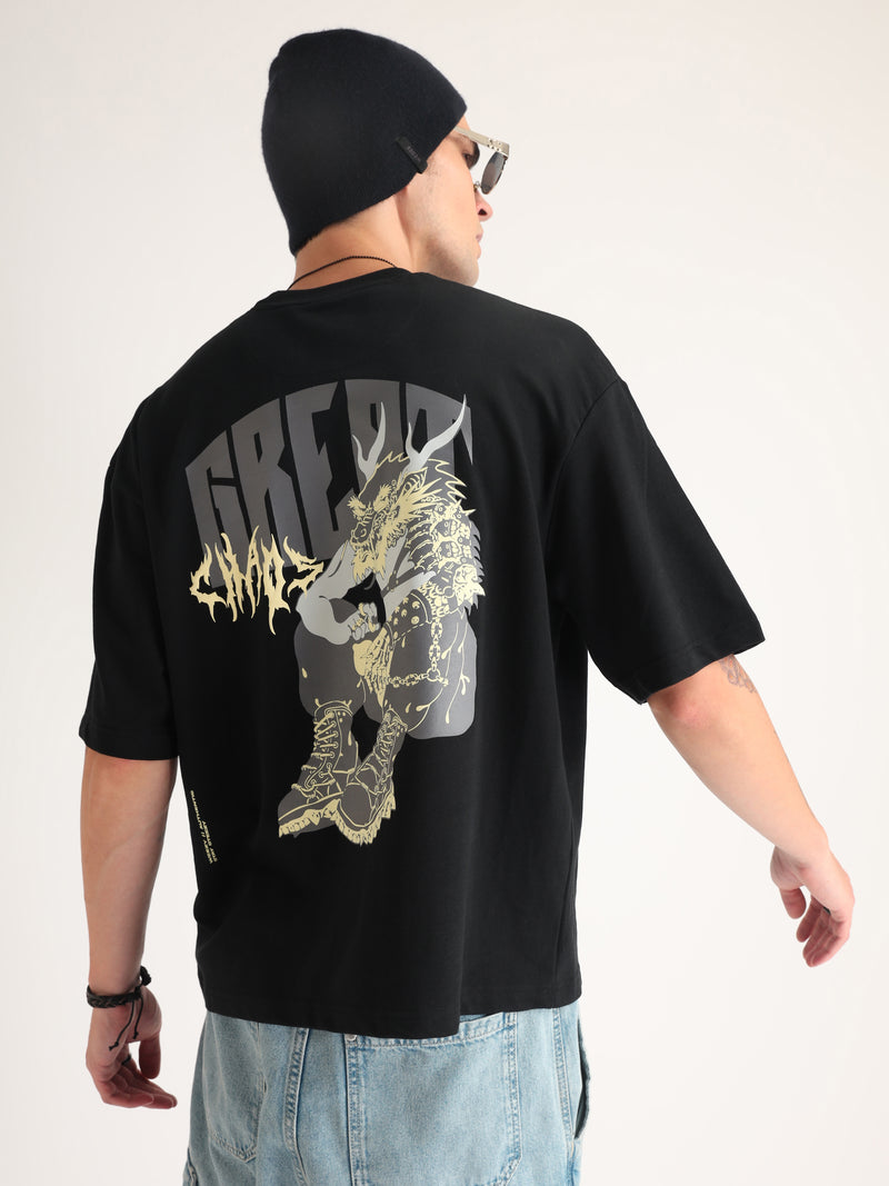 Jet Black Great Chaos Oversized T-Shirt Front view | Weezy