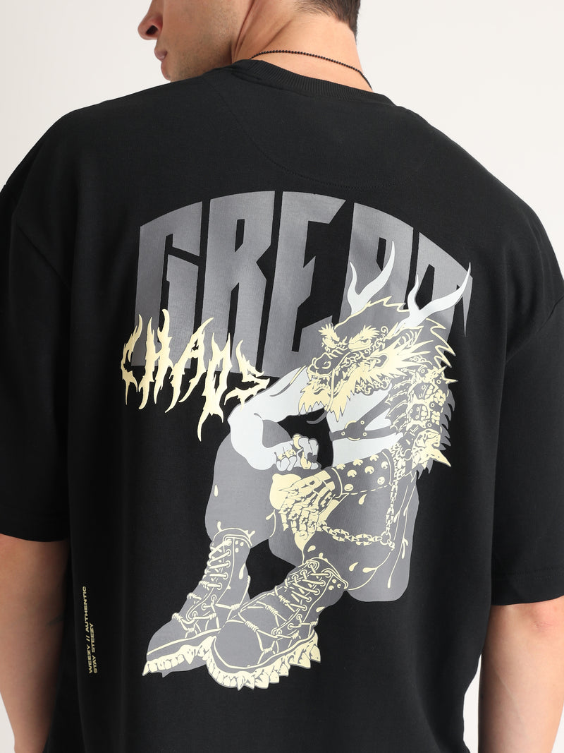 Jet Black Great Chaos Oversized T-Shirt Side view | Weezy