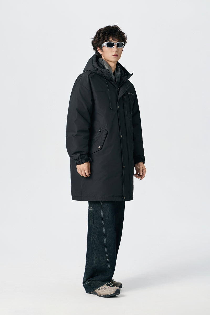 Jet Black Hooded Long Parka View 12 | Weezy