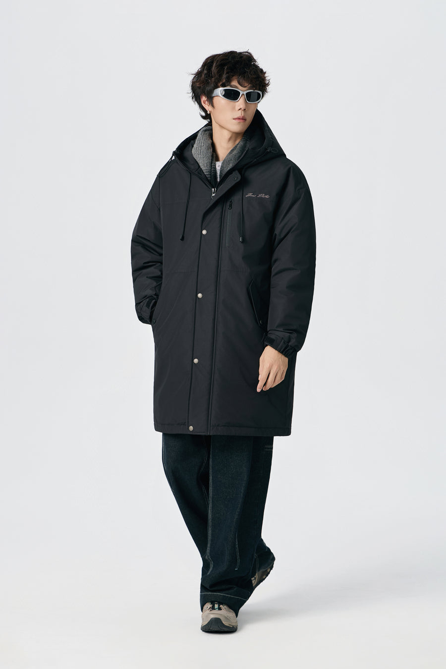 Jet Black Hooded Long Parka Flat lay | Weezy