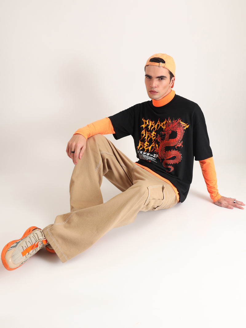 Jet Black Dragons Are Real Oversized T-Shirt Model view | Weezy