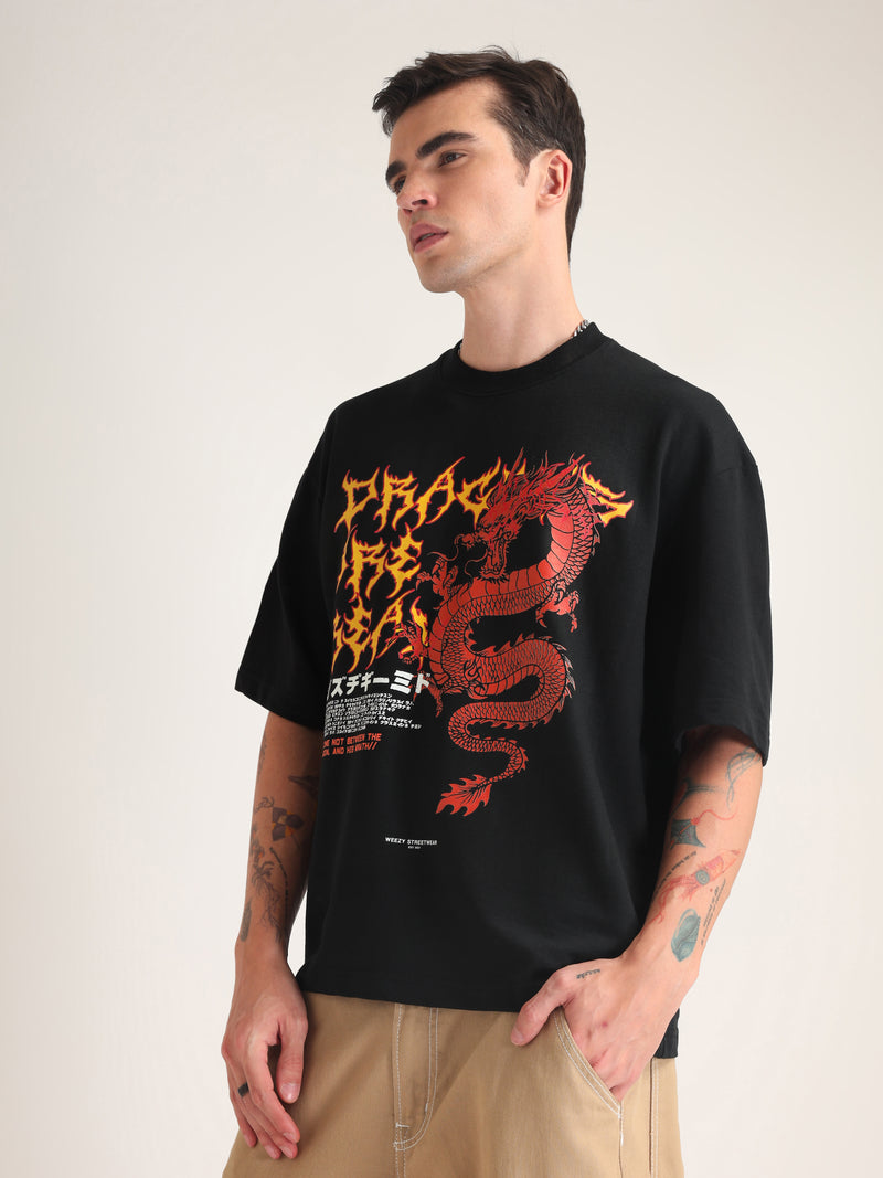 Jet Black Dragons Are Real Oversized T-Shirt Lifestyle view | Weezy