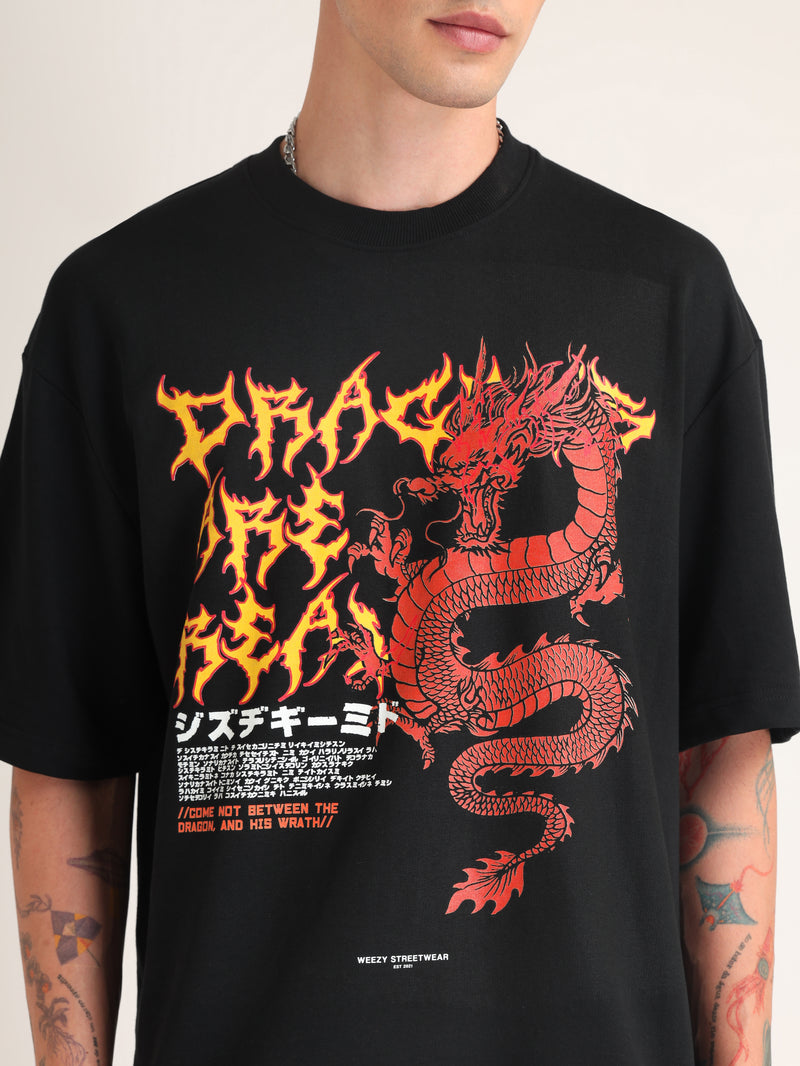 Jet Black Dragons Are Real Oversized T-Shirt Back view | Weezy