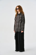 Brown Chequered Plaid Utility Shacket Flat lay | Weezy