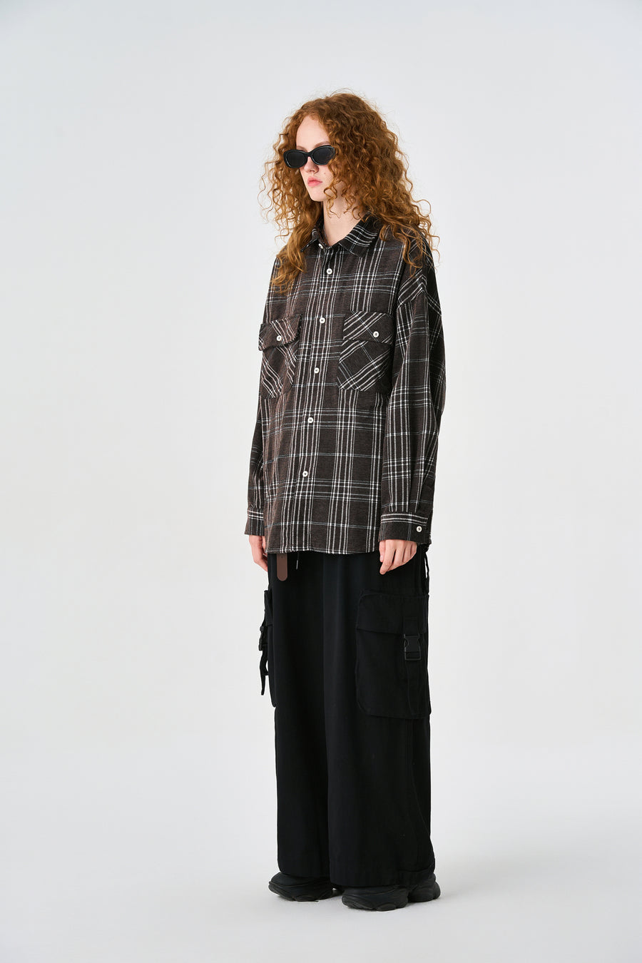 Brown Chequered Plaid Utility Shacket Flat lay | Weezy