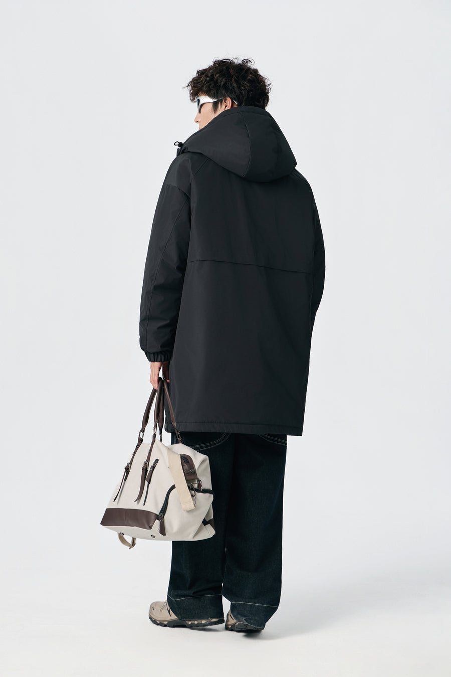 Jet Black Hooded Long Parka View 9 | Weezy