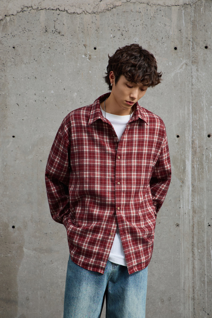 Crimson White Chequered Plaid Overshirt Front view | Weezy