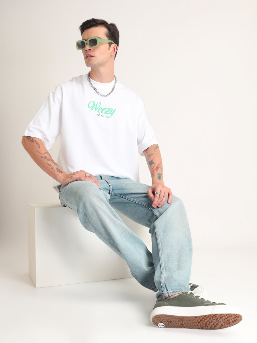 White Growing Regardless Oversized T-Shirt Model view | Weezy