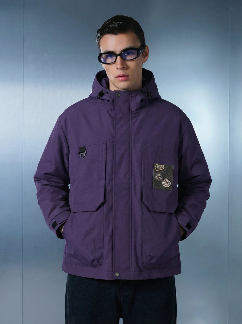 Purple Hooded Cargo Jacket Front view | Weezy