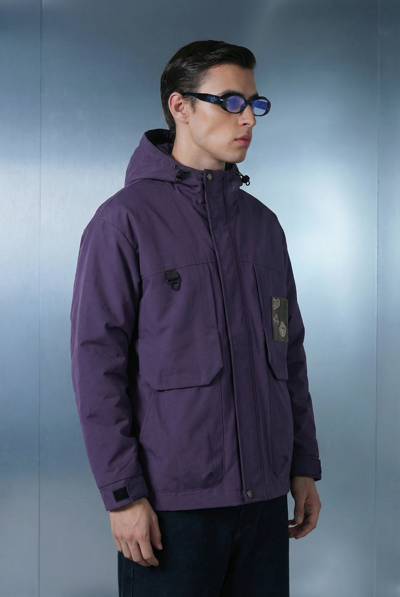Purple Hooded Cargo Jacket Side view | Weezy