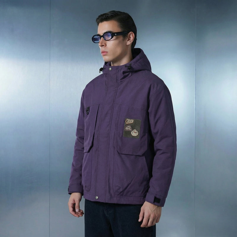 Purple Hooded Cargo Jacket Detail view | Weezy