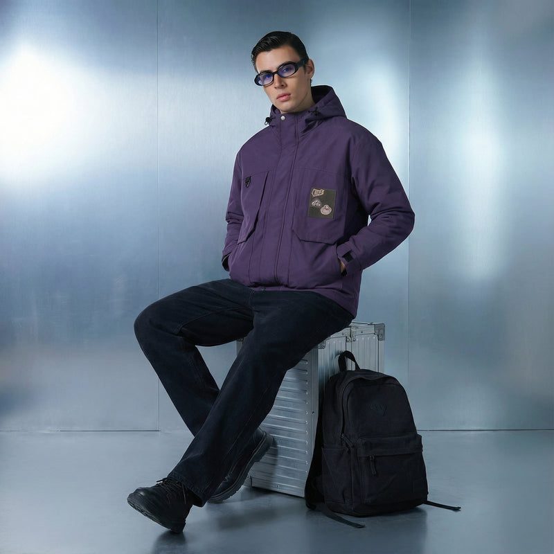 Purple Hooded Cargo Jacket Lifestyle view | Weezy