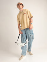 Beige Take A Step Back Oversized T-Shirt Model view | Weezy