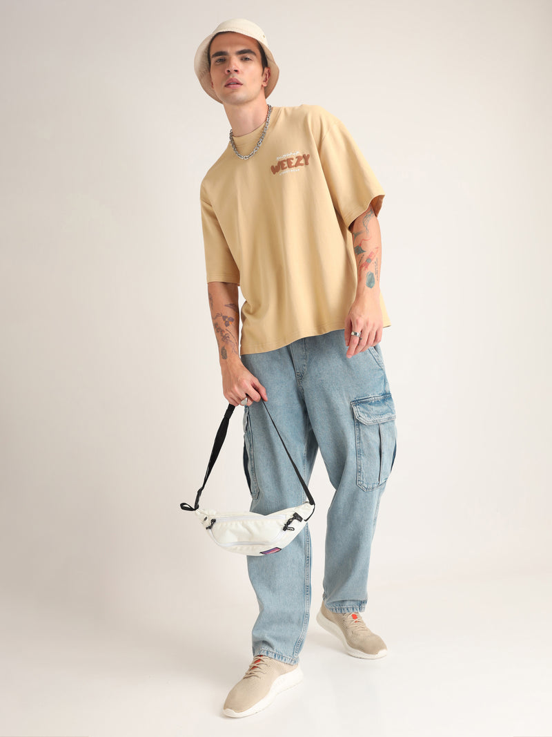 Beige Take A Step Back Oversized T-Shirt Model view | Weezy
