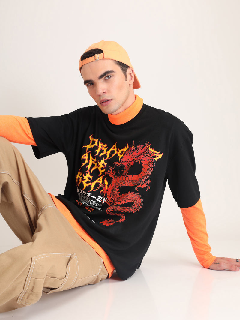 Jet Black Dragons Are Real Oversized T-Shirt Side view | Weezy