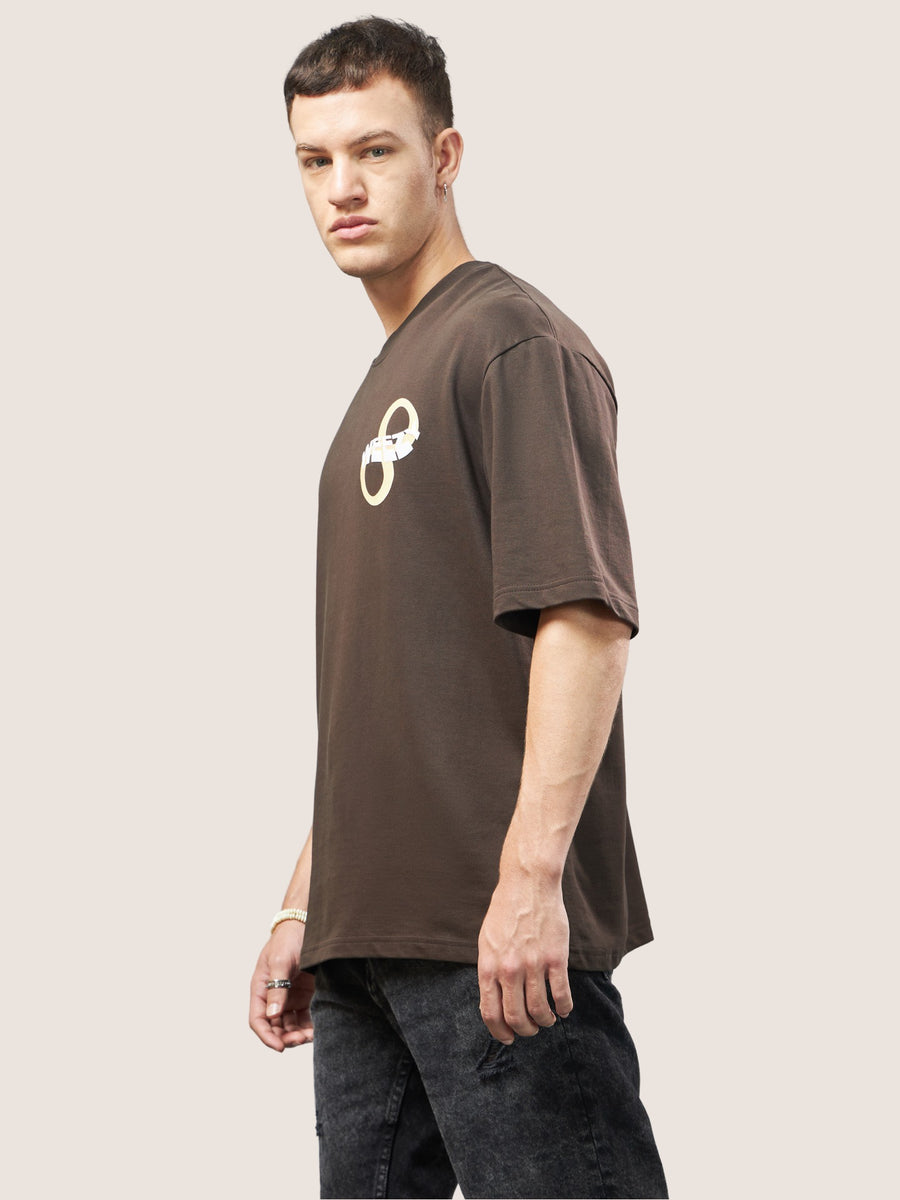 Chocolate Brown Infinity Links Oversized T-Shirt Model view | Weezy