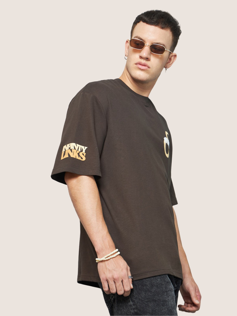 Chocolate Brown Infinity Links Oversized T-Shirt Side view | Weezy