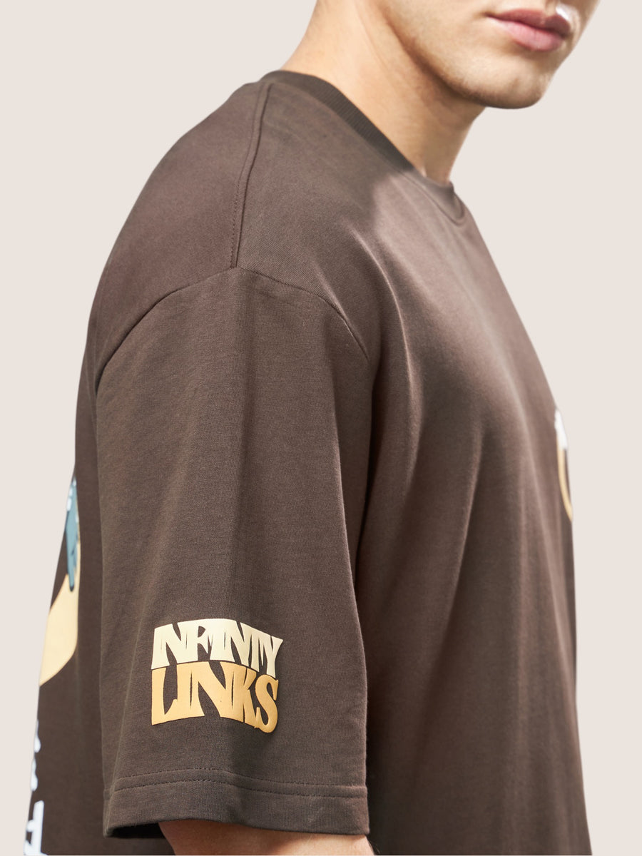 Chocolate Brown Infinity Links Oversized T-Shirt Detail view | Weezy
