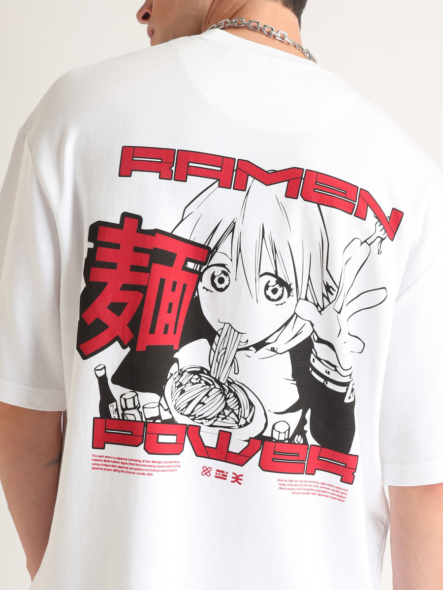 White Ramen Power Oversized T-Shirt Detail view | Weezy