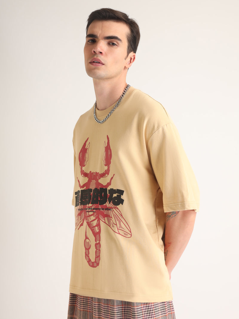 Beige Scorpion Oversized T-Shirt Lifestyle view | Weezy