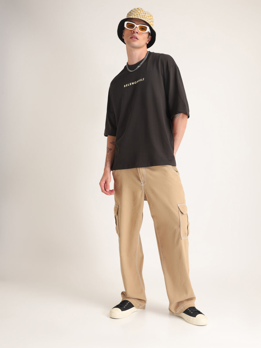 Chocolate Brown Selenophile Oversized T-Shirt Detail view | Weezy