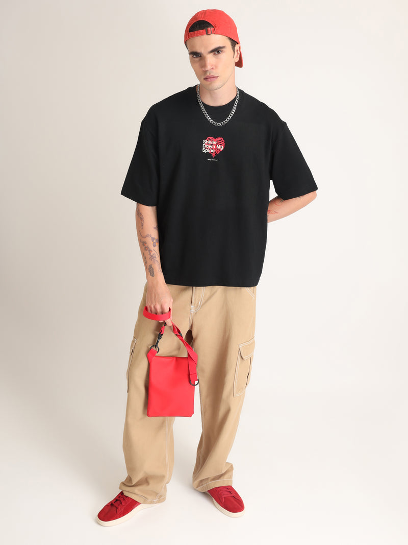 Jet Black Shiver Down Oversized T-Shirt Side view | Weezy